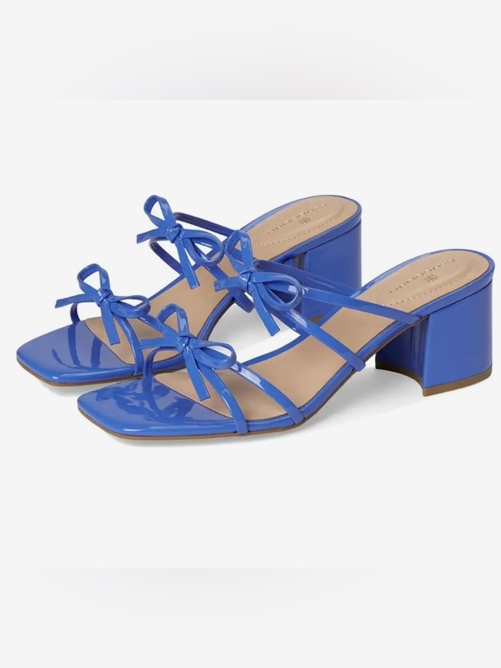 NW Bandolino Margil Blue Strappy Bow Block Heel Mules